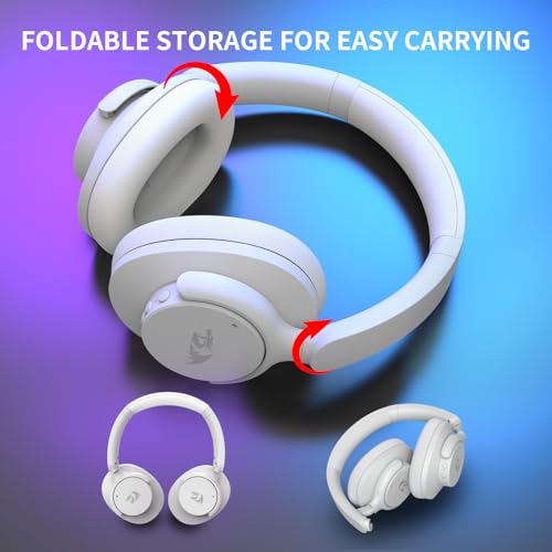 Redragon H610 Wireless Gaming Headset for PC, Mac, NS, Phone - BT 5.3 with Active Noise Cancellation, 40H Battery, Lightweight, Over-Ear Headphones with Built-in Mic, White - color: White