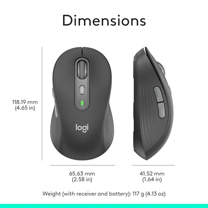 Logitech Signature Plus M750 L Wireless Mouse - for Large Hands, SmartWheel, Bluetooth, Multi Device, 24-Month Battery, Silent Clicks, Customizable Side Buttons, Contoured Shape - Graphite - style: Large Size