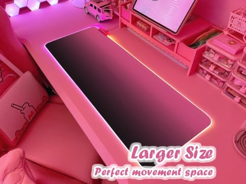 JMIYAV Pink RGB Gaming Mouse Pad 31.5x12 Inch PC XL Large Extended Glowing Led Light Up Desk Pad Non-Slip Rubber Base Computer Cute Mousepad Mat Desk Accessories Gaming Setup 83-MF - color: Black-to-pink gradient