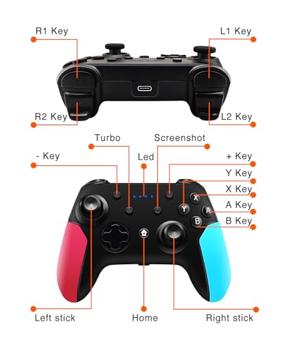 Wireless Switch Pro Controller for Nintendo Switch with Adjustable Turbo Function,Dual Vibration Function,Gyro 6-Axis and High Battery Life. Remote Gamepad Joystick for Switch Console, Red&Blue