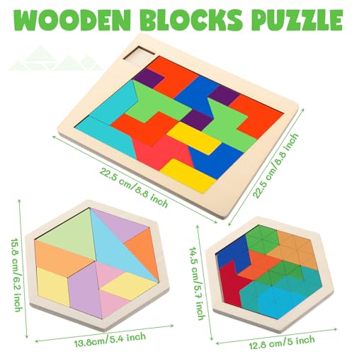 Yunsailing 3 Pack Large Wooden Blocks Puzzles Hexagon Tangram Puzzle Wooden Russian Brain Puzzles for Adult Challenge Teasers Geometric Jigsaw Logic Iq STEM Educational Gift Graduation(Classic) - style: Classic