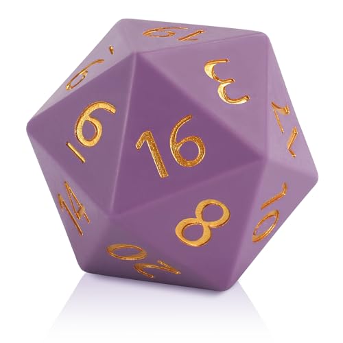 Giant 55mm D20 Resin Dice for RPG & Tabletop Gaming | Precision-carved gold numerals, 6&9 marked, velvet pouch for TTRPG,weddings, birthday party(Dark Purple) - color: Dark Purple