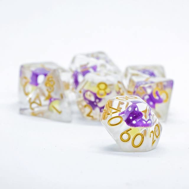 Sage's Portal Familiars and Reagents Resin DND Dice Set Polyhedral Dice Set for Dungeons and Dragons RPG Tabletop TTRPG (Purple Magic Shrooms) - color: Purple Magic Shrooms