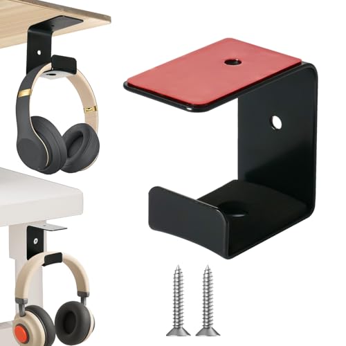 Headphone Holder Hanger,Headset Mount for Desk,Headset Stand Aluminum Headphone Hook with Strong Adhesive Tape for Classroom, Gaming Room with 2 Install Style with Rubber Pad,Single