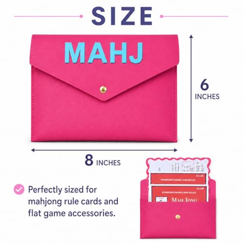 Leather Mahjong Card Clutch Pouch, 8 x 6 Inches Protective Case for American Mahjong Strategy Cards, Secure Magnetic Closure Accessories Holder, Elegant Game Night Gift (Magenta) - color: Magenta