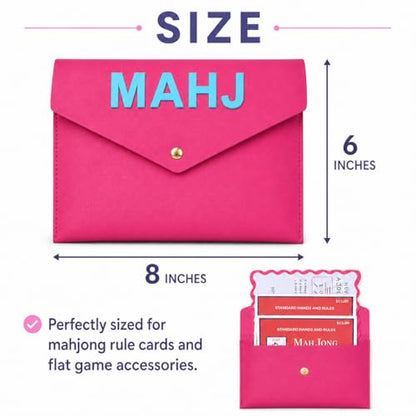 Leather Mahjong Card Clutch Pouch, 8 x 6 Inches Protective Case for American Mahjong Strategy Cards, Secure Magnetic Closure Accessories Holder, Elegant Game Night Gift (Magenta) - color: Magenta