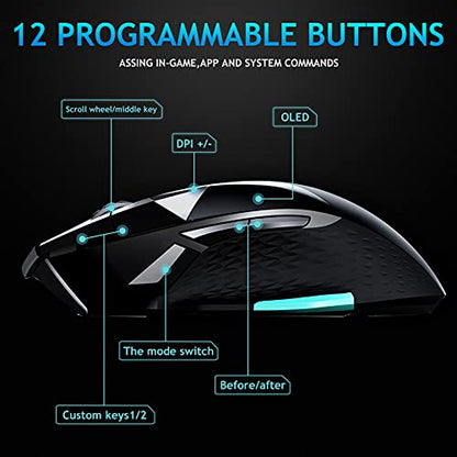 RAPOO VT900 Wired Gaming Mouse, 16K DPI Optical Sensor, IR Optical Gaming Mouse, Customize OLED Display Ergonomic Mouse, Onboard Memory with 10 Programmable Buttons, Adjustable Counter Weight, Black