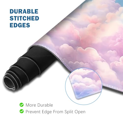 ToLuLu Large Mouse Pad Desk Pad, Wrist Rest Desk Mat for Keyboard and Mouse | 4PCS 35.4”x15.7" XXL Giant Mouse Pad Set, Non-Slip Base Stitched Edges Support Mousepad for Home Office, Dreamy Clouds - color: Dreamy Clouds