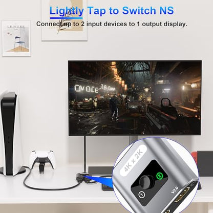 HDMI Switch Splitter 4K@60Hz, Aluminum Bi-Directional HDMI 2.0 Switcher, HDMI Splitter 1 in 2 Out/ 2 in 1 Out, Support 4K 3D HDR for Xbox, PS5/4/3, Fire Stick, Roku, HDTV, Projector, Computer (Gray) - color: Gray