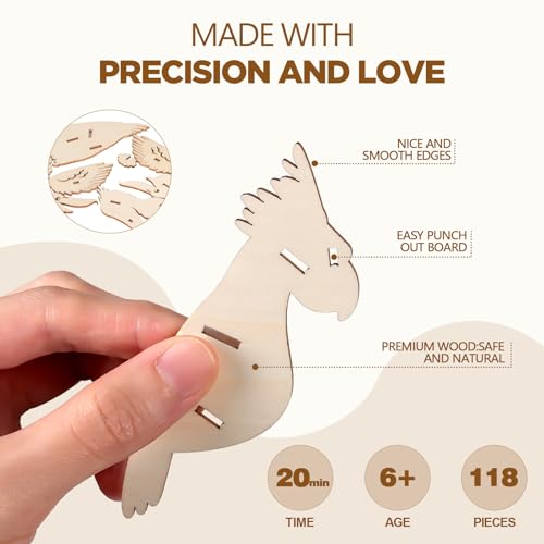 ELX 3D Wooden Animal Puzzles for Kids 6+, 4 Piece Set Animal Models, Wood Building Craft Kits Stem Toys peresents for Kids and Adults - style: 3D-Wildlife