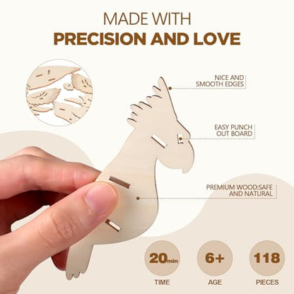 ELX 3D Wooden Animal Puzzles for Kids 6+, 4 Piece Set Animal Models, Wood Building Craft Kits Stem Toys peresents for Kids and Adults - style: 3D-Wildlife