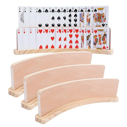 GOTHINK Set of 4 Curved Wooden Playing Card Holder for Kids Adults Cards Holders for Playing Cards 14x1.6x4 In Anti-Slip Card Tray for Bridge Canasta Strategy Card Game - Collection Card Display Stand - style: Upgrade Two Slot