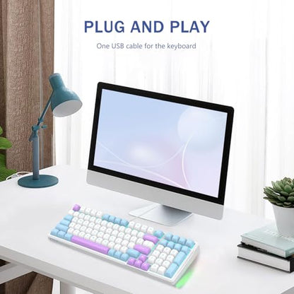 E-YOOSO Wired Creamy Mechanical Keyboard, Hot Swappable Pre-lubed Linear Switches, Gasket Structure with Sound Dampening Foam, Cyan LED Backlit, 96% Custom Gaming Keyboard for PC/MAC