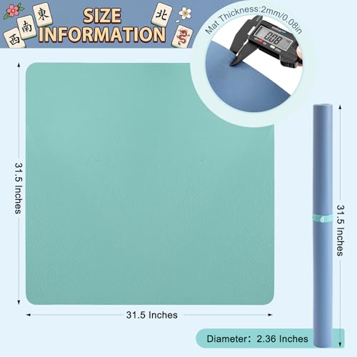 Drydiet Vegan Leather Mahjong Game Mat 31.5 x 31.5 Inch Reversible Anti Slip Noise Reducing Waterproof Mahjong Mat for Table, Poker, Board Games, Dominoes and Card Game(Mint Green and Dusty Blue)
