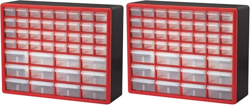 Akro-Mils 44-Drawer Plastic Drawer Storage Cabinet for Garage Organization, Bead Organizer, Building Bricks Storage, Teacher Toolbox, Makeup Organizer, 20-Inch W x 6-Inch D x 16-Inch H, 10144 Red - color: Red, size: 44 Drawer, style: 2 pack