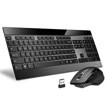 RAPOO 무선 키보드 및 레이저 마우스 콤보, 멀티 장치 (블루투스 4.0+3.0+2.4G) 키보드 및 마우스 세트, 윈도우/안드로이드/맥 OS용 울트라 슬림 컴퓨터 키보드 컴팩트 디자인