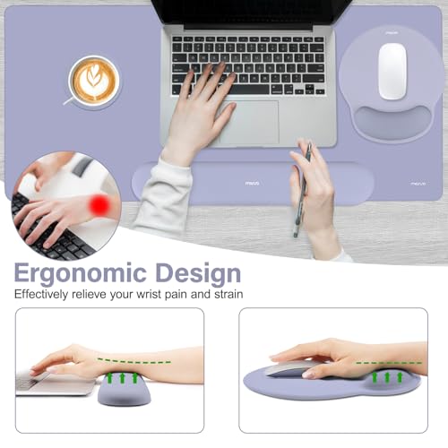 MOSISO Wrist Rest for Mouse Pad Set, Large Gaming Deskpad, Lavender Gray | Circle Curved Mousepad&Keyboard Wrist Rest&Coaster, Ergonomic Non-Slip Mousepad&Easy Typing Pad with Silicone Lining - color: Lavender Gray