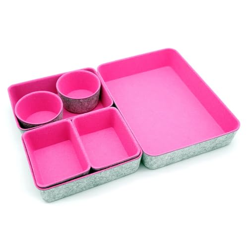 Drawer organizer bins felt tray desk storage dividers 7pc Hot pink - color: Hot pink