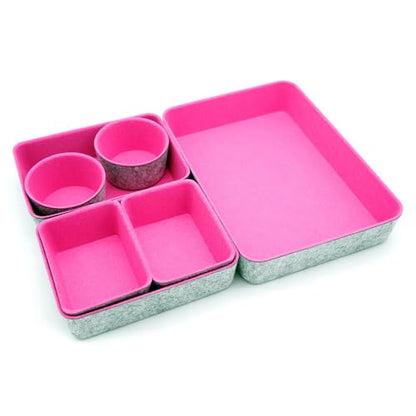 Drawer organizer bins felt tray desk storage dividers 7pc Hot pink - color: Hot pink
