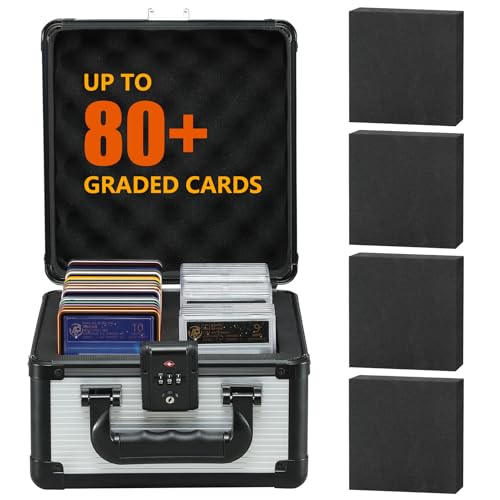 80+ 2 ROW Graded Card Storage Box - TSA Combination Lock Trading Card Box with 4 Foam Dividers Waterproof Slab Case Fits for PSA/BGS/CSG/FGS Cards | Gift for Sports, TCG, MTG Card Collectors Silver - color: Silver 2 Slots