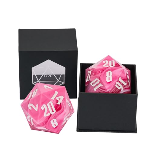 Giant D20 D&D Polyhedral Dice - 55mm, 20 Sided, Pink with White/White Number for RPG Table Games - color: Pink With White/White Number