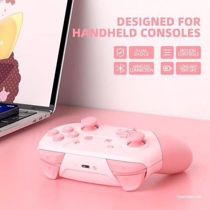 Switch Pro Controller, Wireless Switch Controllers with Carrying Storage Case, Upgraded Gamepad Switch Remote Replacement for Switch Controller Support NFC/Dual Vibration/Screenshot/Wake-up Function - color: Pink