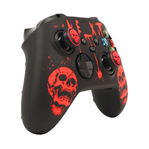 Skull Controller Skin Compatible with Xbox Series X Wireless Controller, RALAN Protector Case， Customised Thumb Grips Cap - color: Skull black red