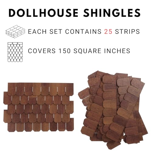 Miniature Roof Shingle Strips for 1:12 Scale Dollhouse Roofing | Set of 25 Strips, REDUCIO! - color: Copper Brown
