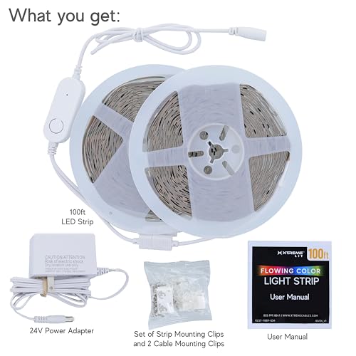 Xtreme RGB+IC LED Light Strip, 100’ Foot Indoor Sound Reactive Multi Color Chasing LED Light Strip, Bluetooth App Control, Sound Reactive Gaming Lights, 540 RGB+IC LED Lights, 24V Plug-in Light Strip - size: 100 Foot