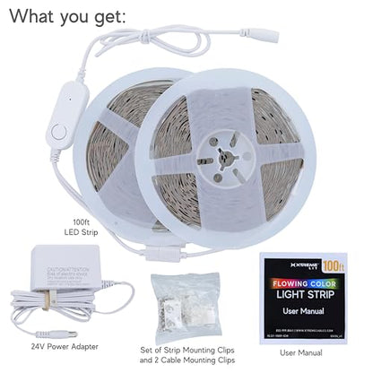 Xtreme RGB+IC LED Light Strip, 100’ Foot Indoor Sound Reactive Multi Color Chasing LED Light Strip, Bluetooth App Control, Sound Reactive Gaming Lights, 540 RGB+IC LED Lights, 24V Plug-in Light Strip - size: 100 Foot