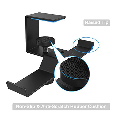 6amLifestyle Under Desk Dual Headphone Hanger, Metal Headset Stand Gaming Earphone Holder Universal Clamp on Desk Hanger Hook for All Headsets, Black (Patent)