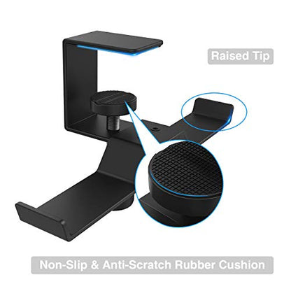 6amLifestyle Under Desk Dual Headphone Hanger, Metal Headset Stand Gaming Earphone Holder Universal Clamp on Desk Hanger Hook for All Headsets, Black (Patent)
