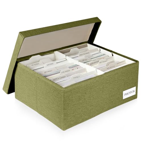 Decorative Photo Storage Box - Linen Photo Box Organizers with Dividers, Fits Holds Up to 1700 Photos in 5x7 inch Size, Portable Scrapbook Storage Containers with Lid (Sage) - color: Sage, size: 5*7 inch