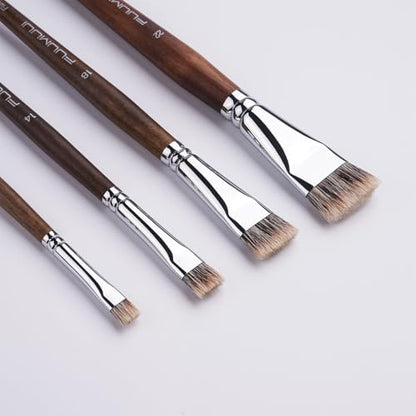 Fuumuui Professional Paint Brush Set, 4Pcs Natural Badger Hair with Flat Shape Blending Mop Oil Paint Brushes for Acrylic Painting Oil and Gouache - style: Flat