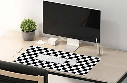 SSOIU Checkered Desk Mat Extended Gaming Mouse Pad (35.5x15.7 in), Large Stable Rubber Base Mousepad with Stitched Edges, Keyboard Mouse Mat Desk Pad for Work, Game, Office - Black White Checkerboard - color: Black and White Checkerboard