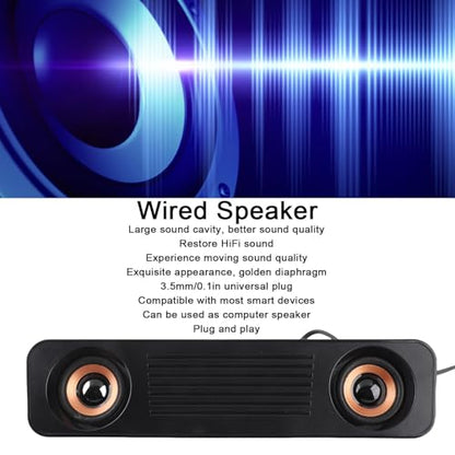 ASHATA Wired Soundbar, 3W USB HiFi 360 Degree Stereo Desktop Speaker with Subwoofer, Home Theater Surround Sound System for TV, Gaming, Projector