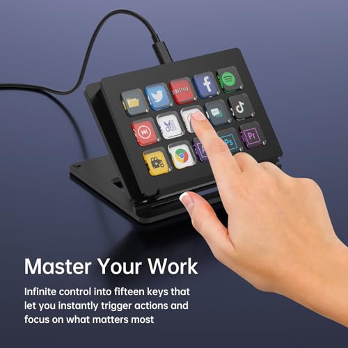 15-Key Programmable Macro Keyboard, Multi-Layer Shortcut Control Pad for OBS, Twitch, YouTube, Zoom, Discord – All-in-One Streaming & Productivity Keypad for PC & Mac