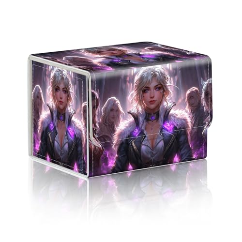Trading Card Storage Box, Holds 100+ for MTG Cards, PU Leather with Magnetic Closure, Fantasy Female Elf Group Durable Deck Box for Magic the Gathering, Trading Card Games - color: Fantasy Female Elf Group