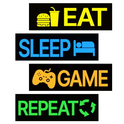 4 Pcs Glow in The Dark Neon Game Wall Stickers, Four Color Boys Gaming Room Wall Decals, Waterproof Vinyl Game Controller Room Decor, Gamer Kids Bedroom PlayRoom Nursery Party - color: Luminescent-044wscp-multi