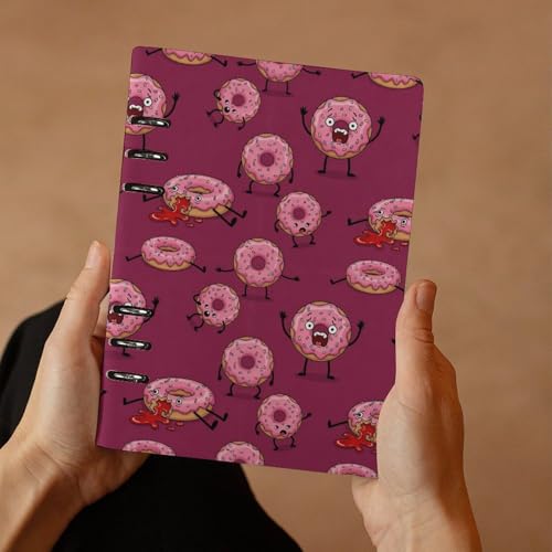 JOJOART Pink Donut Characters Funny Journals Binder Notebook Loose Leaf 6-Ring Professional Notebook,Spiral Notebooks Refillable Journal Notebook,90 Sheets for Office Travel Planner