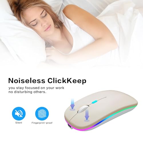 AIKOKOK Wireless Bluetooth Mouse, Rechargeable Dual Mode Mouse, Gold | BT 5.2 & 2.4G USB Receiver, 3 Adjustable DPI,LED Lights,Slim,Silent,Portable Computer Mouse for Laptop,PC,MacBook,iPad,Tablet - color: Gold