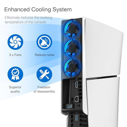 JUSPRO Cooling Fan for PS5 Slim, Upgraded Quiet Cooler Fan with LED Light for PS5 Slim Console Digital & Discs Edition - color: PS5 Slim fan