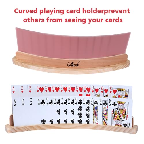 GOTHINK Set of 4 - Cruved Playing Card Holder for Kids Adult Seniors 2 Slot Solid Wood Cards Holders for Playing Cards 14 x 1.6 x 1.8 Inch Non Slip Card Deck for Bridge Canasta Strategy Card Games - style: Two Slot