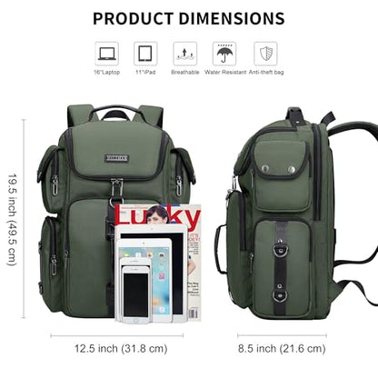 WITZMAN Travel Backpack for Men Carry-on Laptop Backpack | Nylon Luggage Bag Fits 16 Inch for Airline Approved,Multi Pocket, For Traveling,Casual,Commuting, B744 Army Green - color: Upgrade Army Green