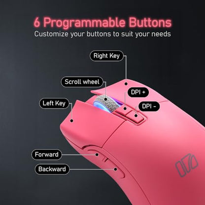 iRocks M31R Wireless Gaming Mouse, Triple Mode 2.4G/ Bluetooth/USB-C Detachable Cable Gaming Mouse, Kailh GM8.0 Mouse Switches, Advanced PixArt PAW3395 Optical Sensor, Up to 26,000 DPI - Pink - color: Pink
