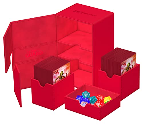 Ultimate Guard Twin Flip'n'Tray 160+, Deck Case for 160 Double-Sleeved TCG Cards + Dice Tray, Red, Independent Magnetic Closure & Microfiber Inner Lining - color: Red, size: 160+