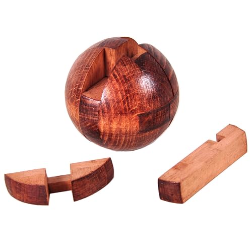 Wooden Brain Teasers Puzzle Handmade Big Wooden Puzzle Magic Ball Toy Intelligence IQ Games 3D Sphere Puzzles for Kids and Adults (Coffee) - color: Coffee