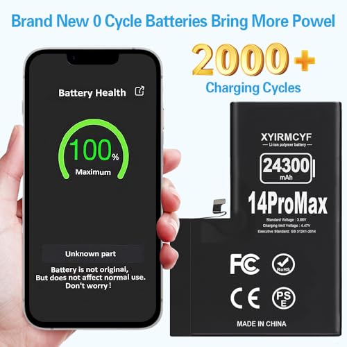XYIRMCYF 24300mAh Super Capacity Battery Compatible with iPhone 14 Pro Max, 0 Cycle Li-Polymer Replacement Battery for iPhone 14 Pro Max, with Professional Repair Tool Kit - color: 14Promax-24300