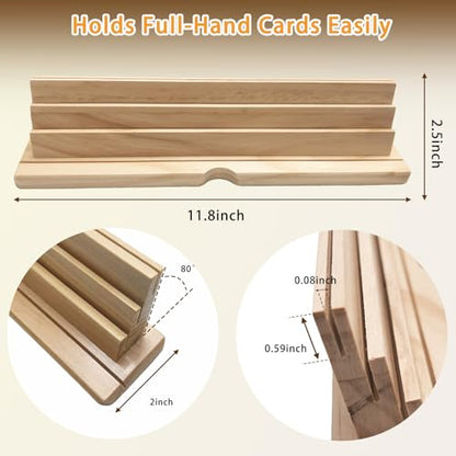 2PCS Card Holder Playing Cards 4-Slot Wooden Card Holder Playing Cards with Storage Bag Wooden Card Holders for Playing Card for Canasta and Bridge, Hands-Free Playing Card Holders for Adults, Kids, Seniors