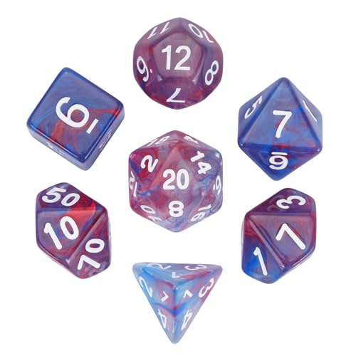 7-Die DND Dice Set Polyhedral Dice Set with a Leather Dice Bag, D&D Dice Set for RPG Table Games (Transparent Blue Mix Red) - color: Blue Mix Red